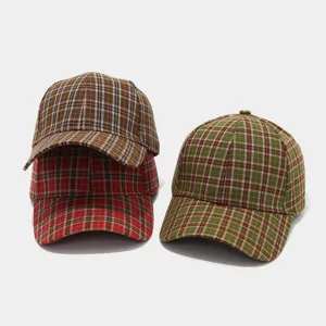 Retro plaid baseball cap with contrast color design, casual vintage sun hat for autumn.