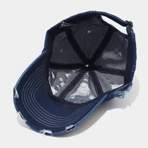 Gorra de béisbol de mezclilla con diseño vintage lavado, correa ajustable para deportes al aire libre.