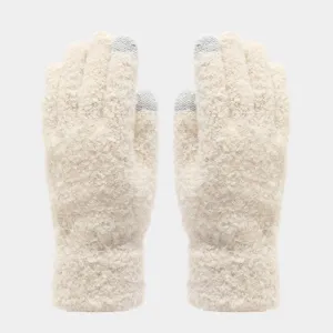 Guantes de invierno tactiles de felpa calientes en beige, accesorio suave y comodo.