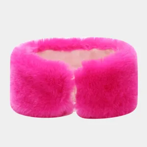Bright pink plush winter headband, thickened warm ear warmer for women cold weather fashion.