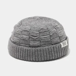 Grijs gebreide docker muts voor heren en vrouwen, trendy effen muts zonder klepje.