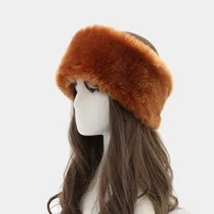 Faux fur headband winter warm ear warmer fluffy plush hair hoop elegant brown hair accessory