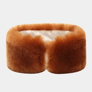 Thick plush wide headband detail, soft faux fur ear warmer in brown, cozy winter accessory.