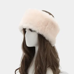 Faux fur headband for women winter warm thick plush ear warmer fluffy winter hair band