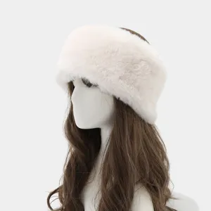 Plush wide headband winter warm ear warmer fluffy faux fur solid color outdoor hair band