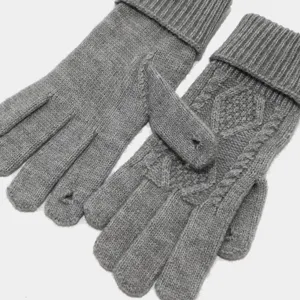 Guantes de punto trenzado gris guantes de lana suaves cálidos para invierno detalle