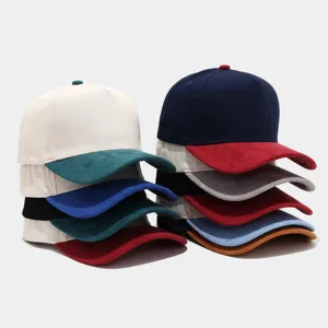 Contrast suede brim baseball cap, fashionable high crown five panel trucker hat for outdoor.
