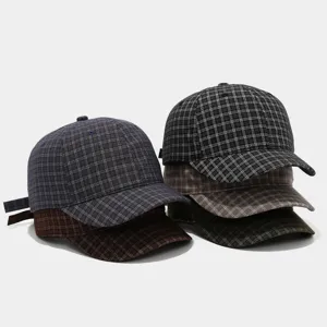 Vintage Geruite Honkbalpet Met Korte Rand Voor Heren Dames Verstelbare Katoenen Retro Outdoor Casual Mode Zonnehoed