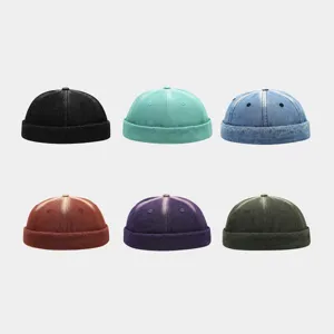 American Retro Washed Gradient Denim Landlord Hat Brimless Melon Cap Men Women Streetwear Adjustable Hip Hop Miki Hat