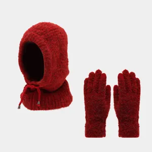 Set di passamontagna in maglia e guanti, copricapo termico antivento caldo per l'inverno.
