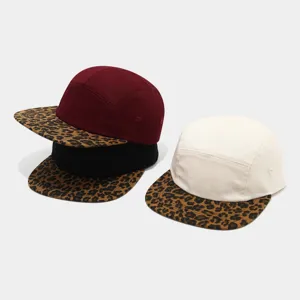 Leopard print colorblock 5-panel flat brim cap stylish hip hop outdoor sun hat for men women