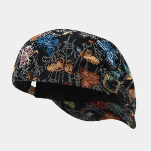Retro butterfly jacquard newsboy cap for women ethnic style woven beret adjustable hat