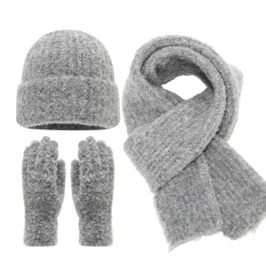 Conjunto de gorro bufanda y guantes mullidos otoño invierno accesorios retro punto