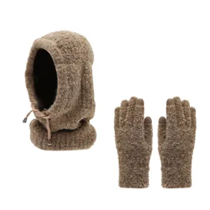 Set passamontagna in maglia e guanti, cappuccio invernale caldo con protezione per le orecchie e guanti.