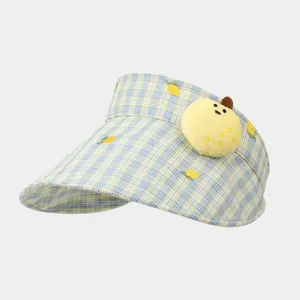 Cute plaid empty-top sun visor with cute plush lemon detail, perfect summer outdoor hat.