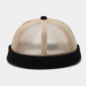 Retro breathable mesh docker cap for men solid color lightweight casual outdoor sailor hat.