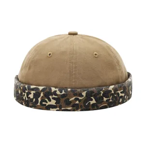 Retro leopard print docker hat for men and women, trendy streetwear miki cap with roll brim.