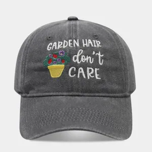 Washed cotton dad hat with garden flower embroidery and letter design for daily outdoor wear.