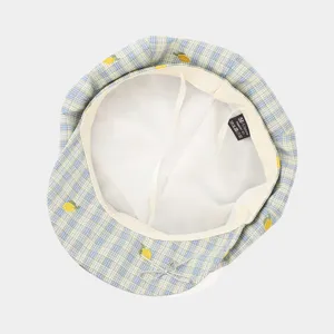 Women sweet plaid ivy cap summer outdoor casual lemon embroidery fashion breathable hat.