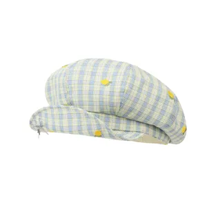 Korean style sweet plaid newsboy hat with cute lemon embroidery and bow charm for women summer
