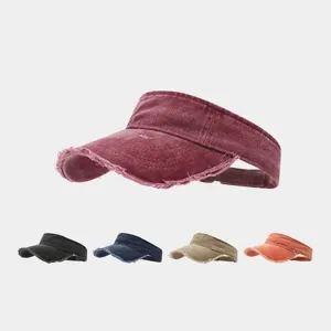 Vintage Washed Frayed Cotton Visor Hat Unisex Casual Open Top Sun Hat For Outdoor Sports Beach Hiking Adjustable Cap