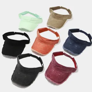 Vintage distressed denim empty top sun hat casual fashion outdoor sports visor cap
