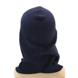 Rear detail view of the navy blue fleece balaclava, showing soft texture and cozy warmth.