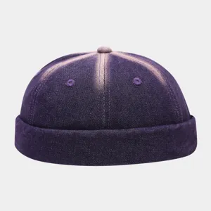 Vintage washed denim docker cap for men and women, casual brimless miki hat street style.