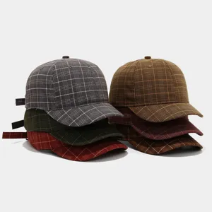Vintage Plaid Short Brim Baseball Cap For Men Women Casual Retro Checkered Duckbill Hat Adjustable Outdoor Cotton Sun Hat