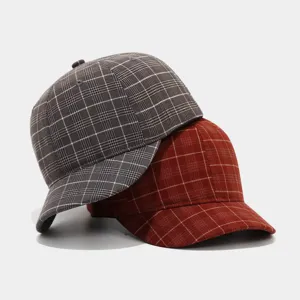 Vintage plaid short brim baseball cap for men and women casual outdoor sun protection hat