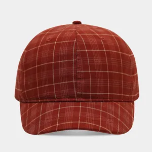 Classic red plaid baseball cap with short brim, vintage casual streetwear sun hat for daily use.