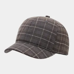 Retro plaid short brim baseball cap for men and women, stylish casual outdoor sun hat.