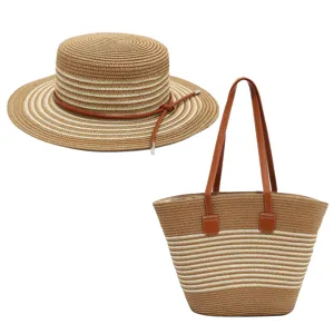 Conjunto de sombrero de paja y bolso tote mujer verano playa sombrero sol gran bolso