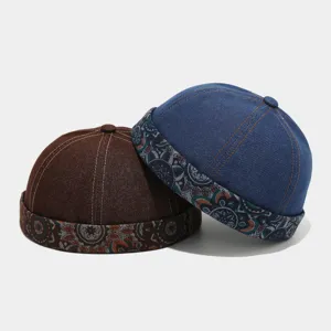 Retro washed denim miki hat for men, brimless sailor cap, vintage street style docker hat