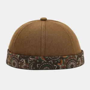 Vintage washed denim docker cap for men retro brimless miki hat street fashion landlord hat