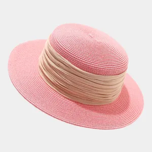 French retro flat-top straw hat for women summer beach sun hat with wide ribbon decoration