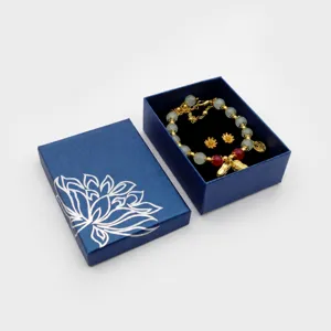 Blue jewelry gift box with sponge insert, ring and necklace packaging box, 7x9cm compact size.