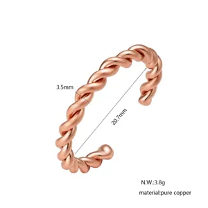 Elegant rose gold twisted open cuff bracelet, pure copper material, 3.5mm width sizing.