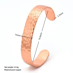 Hammered pure copper cuff bracelet adjustable open metal bracelet vintage jewelry for women