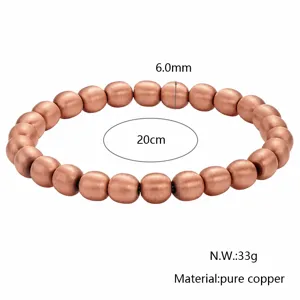 Pure copper round bead bracelet fashion minimalist 6.0mm 20cm daily jewelry accessory