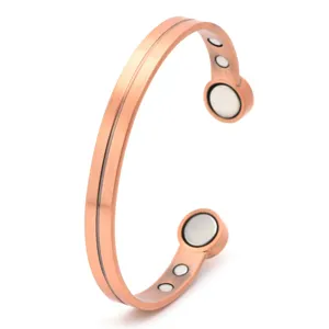 Pulsera De Brazalete Abierto Magnético De Cobre Puro Vintage Para Hombres Mujeres Color Bronce Terapia Energía Curación Pulsera Geométrica Joyería De Regalo