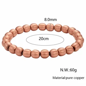 Pure copper bead bracelet detail view, 8.0mm round beads showing metallic texture and craftsmanship.