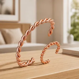 Rose gold twisted open cuff bracelet and ring set for elegant women fashion jewelry