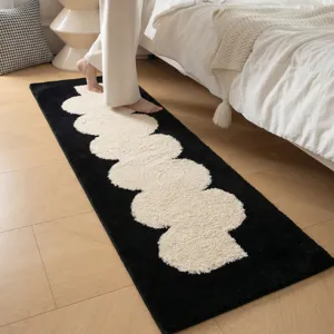 Ins Style Bedside Carpet Black White Fluffy Bedroom Rug Soft Anti-Slip Floor Mat