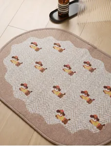 Cream style bathroom anti-slip floor mat with cute cartoon puppy pattern, absorbent and durable.