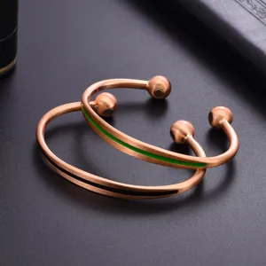 Vintage Copper Magnetic Bracelet Open Cuff Therapy Bangle with Colored Enamel Stripe