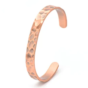 Western Cross Border Hammered Texture Pure Copper Open Bangle Personalized Geometric Magnetic Therapy Bracelet For Adults Fashion Hand Jewelry