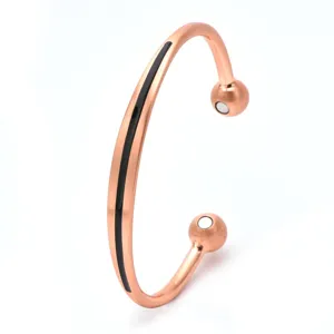 Vintage Pure Copper Magnetic Therapy Bracelet Enamel Open Adjustable Brushed Bangle Geometric Cuff Wristband For Men Women Jewelry