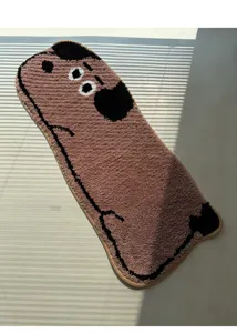 Cute cartoon animal tufted floor mat, soft absorbent non-slip bathroom bedroom carpet detail.
