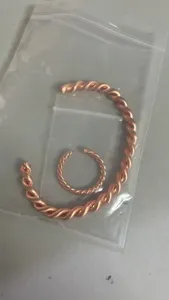 Copper twisted open bangle and ring set vintage style adjustable cuff bracelet for couples
